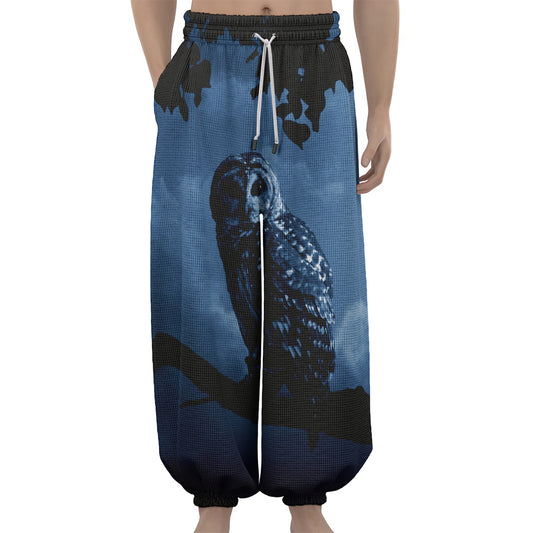 Full Moon Night Owl Print Lantern Pants
