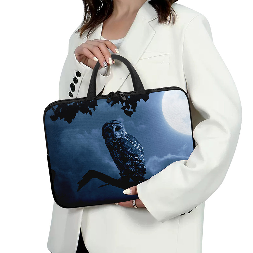 Full Moon Night Owl Print Laptop Sleeve With Handle