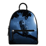 Full Moon Night Owl Print Leather Backpack