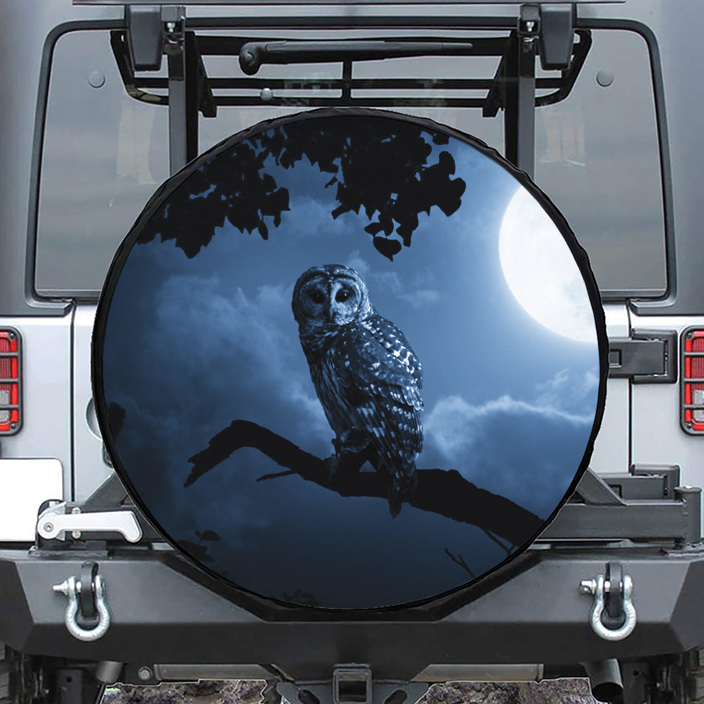 Full Moon Night Owl Print Leather Spare Tire Cover