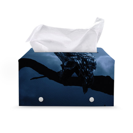 Full Moon Night Owl Print Leather Tissue Box Cover