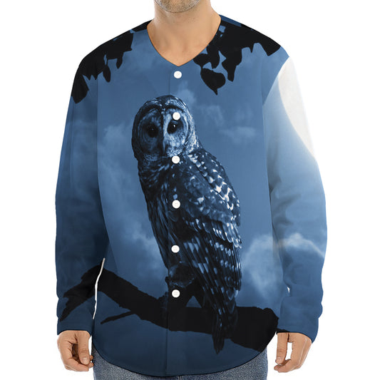 Full Moon Night Owl Print Long Sleeve Baseball Jersey