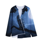 Full Moon Night Owl Print Long Sleeve Short Coat