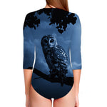 Full Moon Night Owl Print Long Sleeve Swimsuit