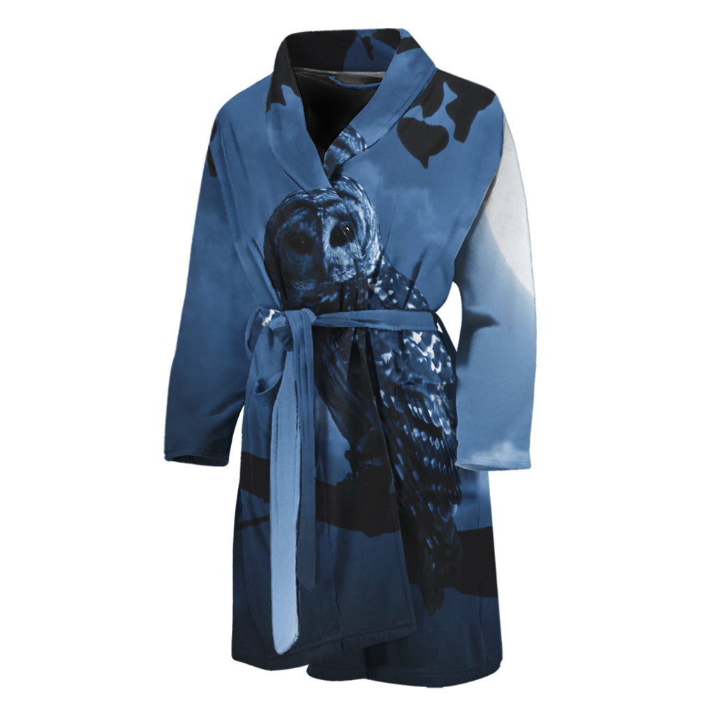 Full Moon Night Owl Print Men's Bathrobe