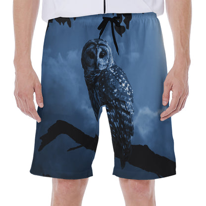 Full Moon Night Owl Print Men's Beach Shorts