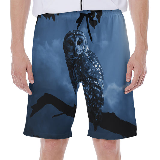 Full Moon Night Owl Print Men's Beach Shorts