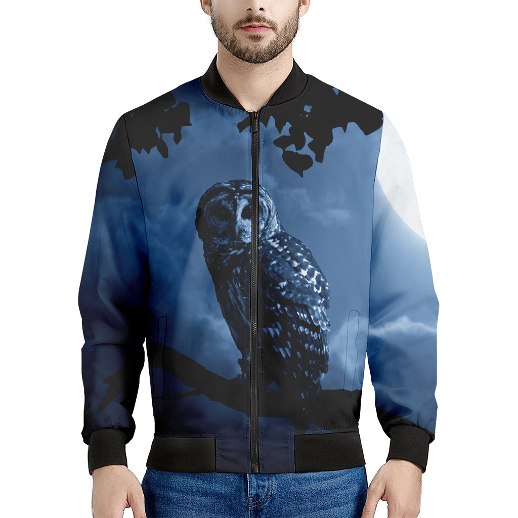 Full Moon Night Owl Print Men's Bomber Jacket