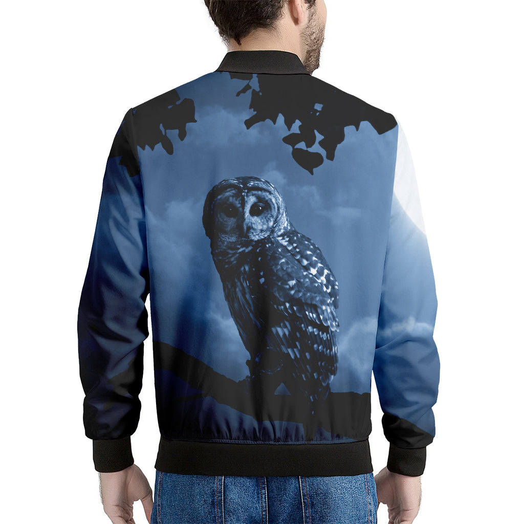 Full Moon Night Owl Print Men's Bomber Jacket