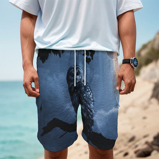 Full Moon Night Owl Print Men's Cargo Shorts