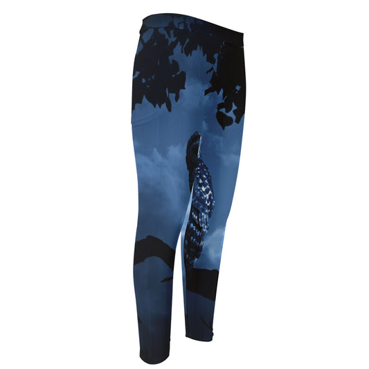 Full Moon Night Owl Print Men's Compression Pants