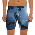 Full Moon Night Owl Print Men's Long Boxer Briefs