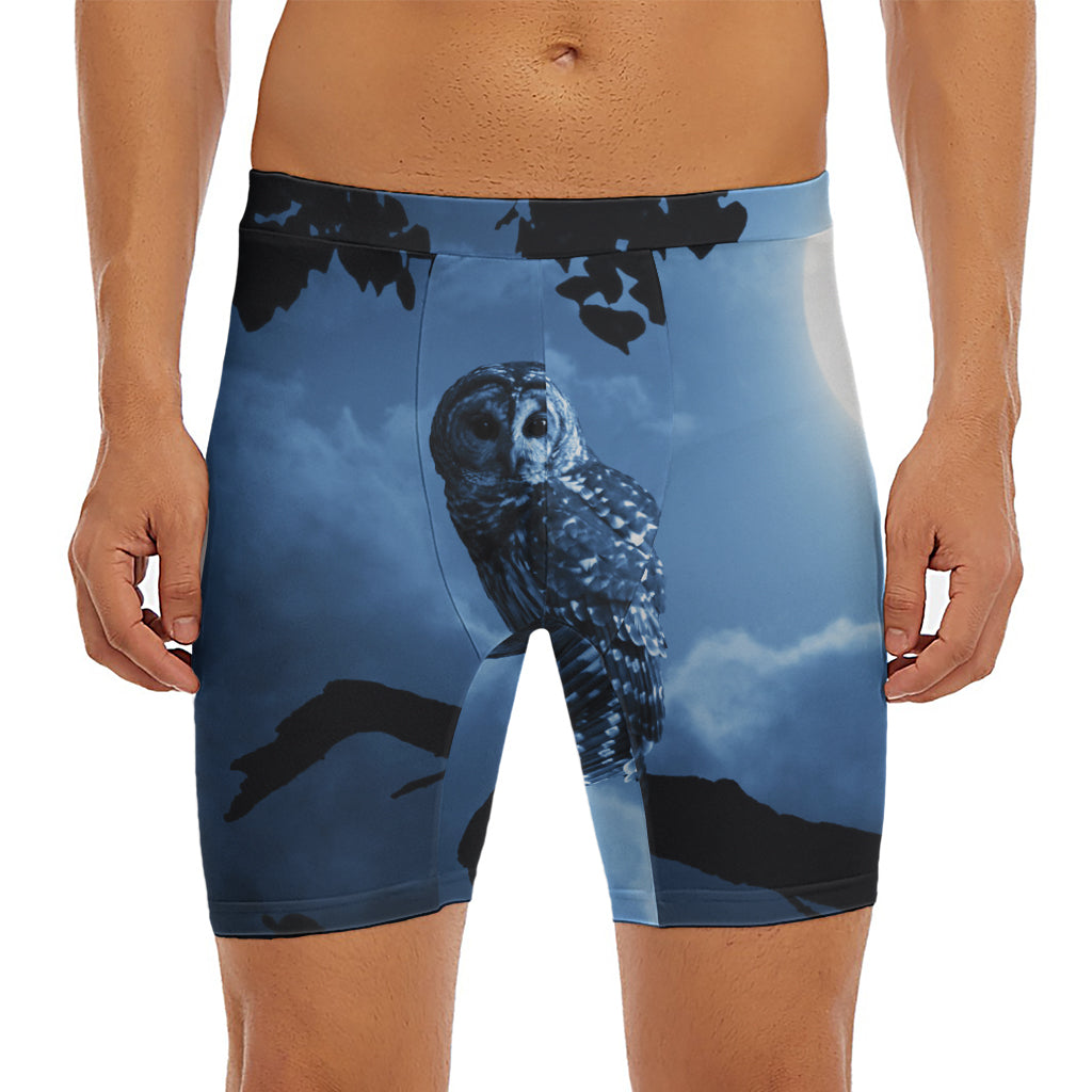 Full Moon Night Owl Print Men's Long Boxer Briefs
