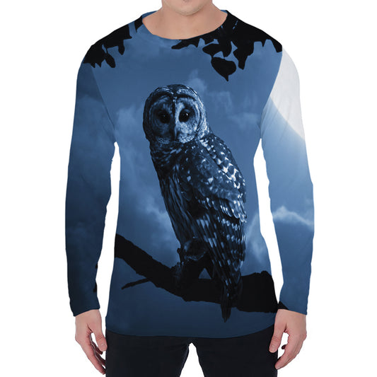 Full Moon Night Owl Print Men's Long Sleeve T-Shirt
