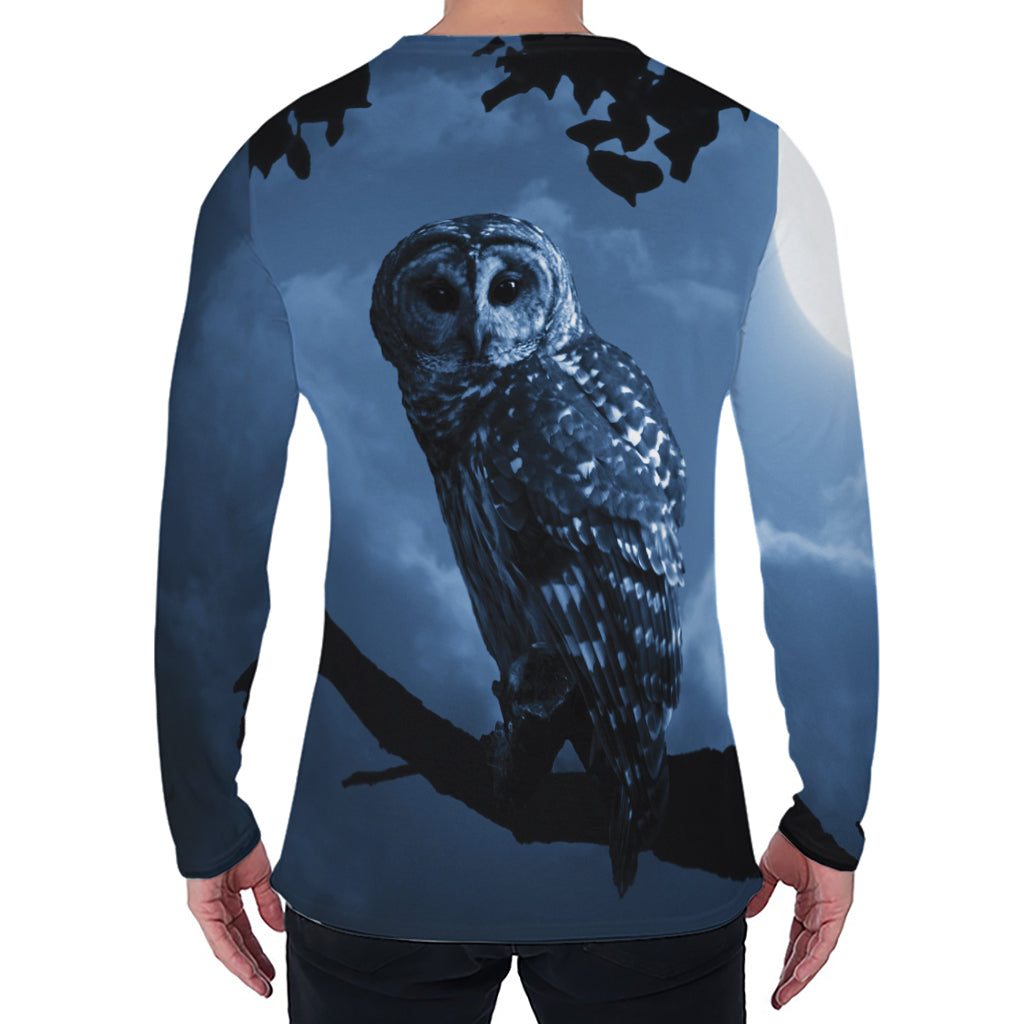 Full Moon Night Owl Print Men's Long Sleeve T-Shirt