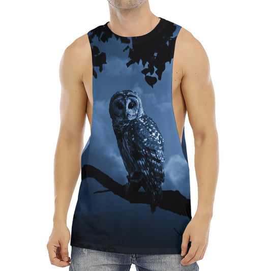 Full Moon Night Owl Print Men's Muscle Tank Top