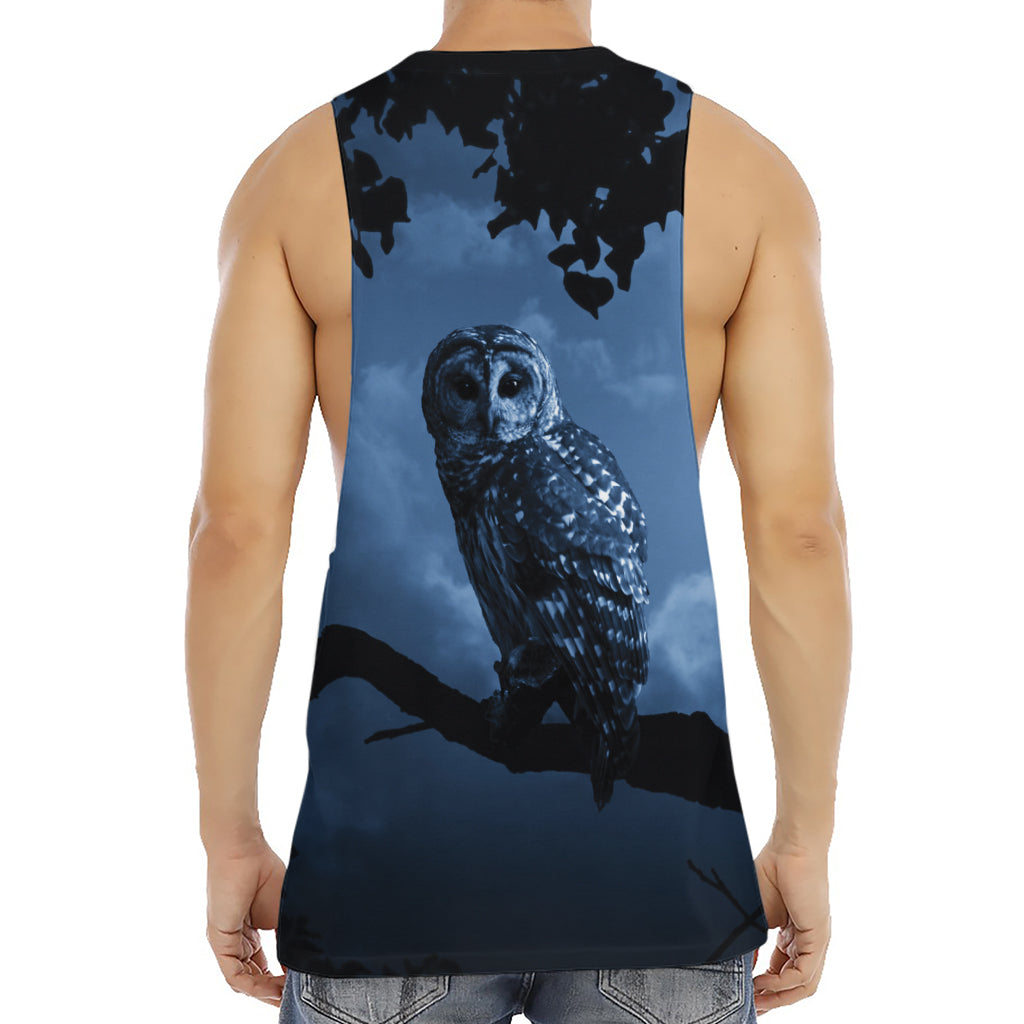 Full Moon Night Owl Print Men's Muscle Tank Top