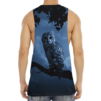 Full Moon Night Owl Print Men's Muscle Tank Top