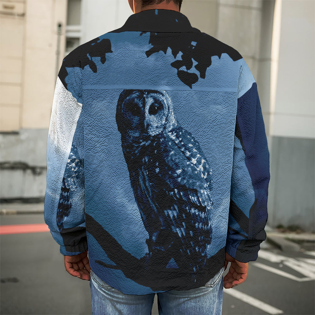 Full Moon Night Owl Print Men's Shirt Jacket
