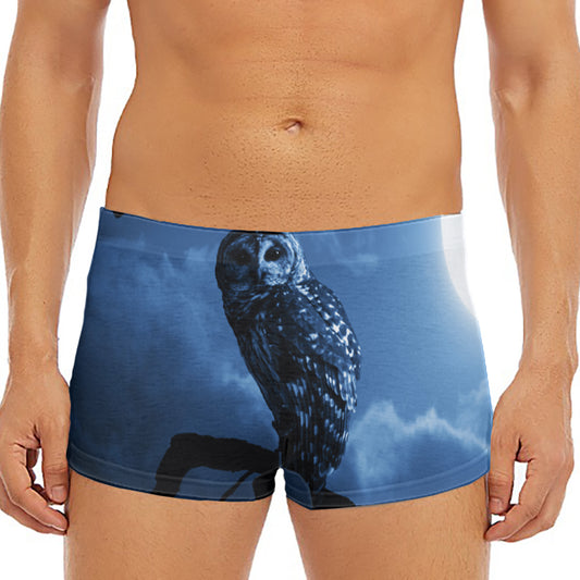 Full Moon Night Owl Print Men's Short Boxer Briefs
