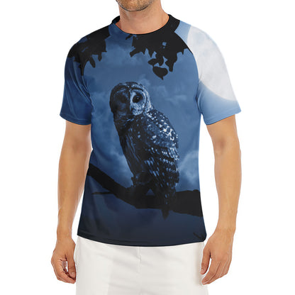Full Moon Night Owl Print Men's Short Sleeve Rash Guard