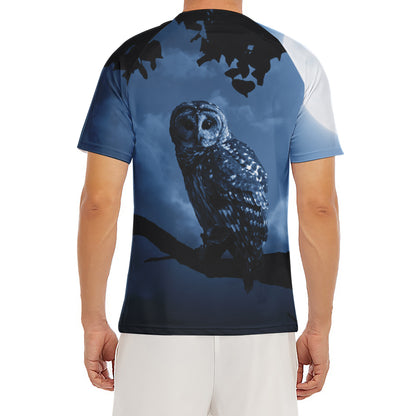 Full Moon Night Owl Print Men's Short Sleeve Rash Guard