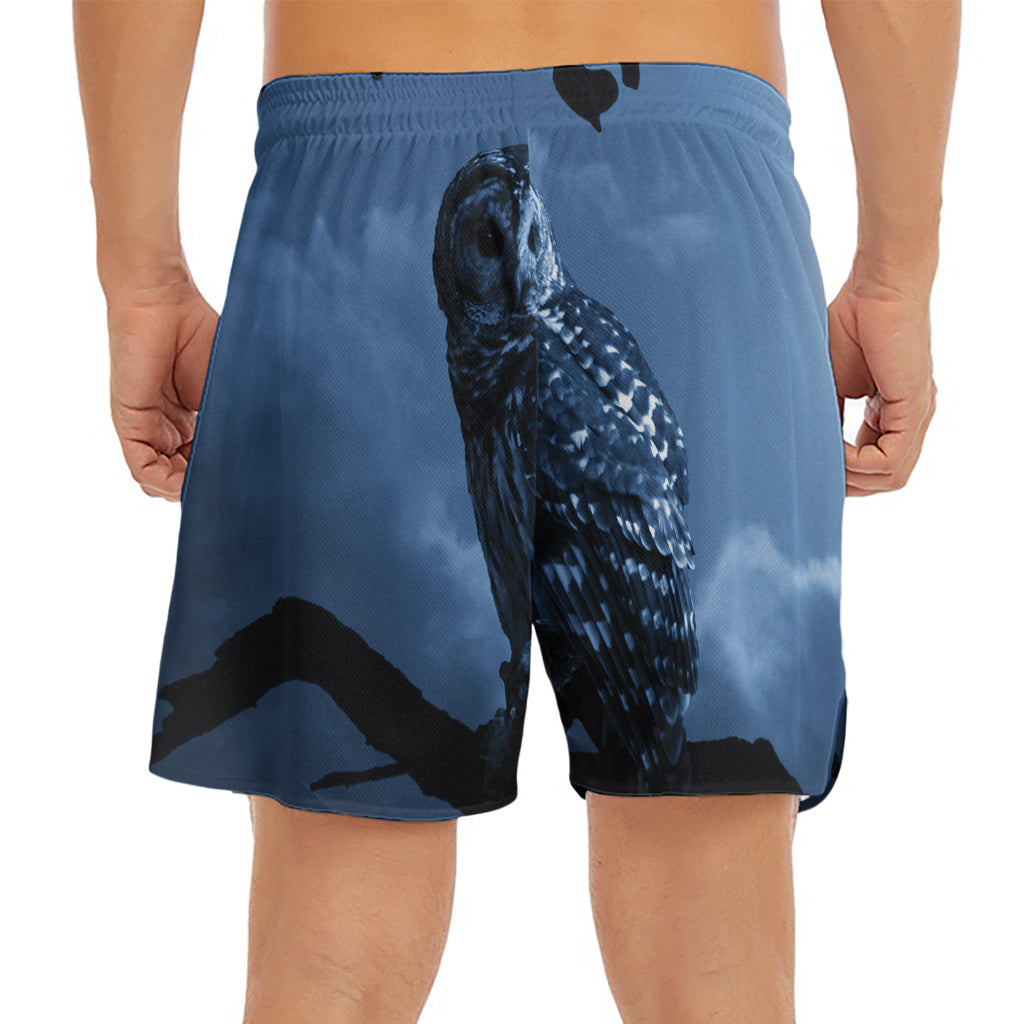 Full Moon Night Owl Print Men's Split Running Shorts