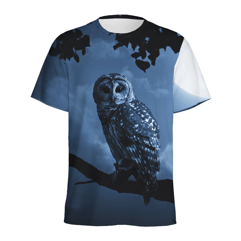 Full Moon Night Owl Print Men's Sports T-Shirt