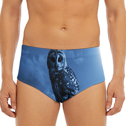 Full Moon Night Owl Print Men's Triangle Swim Briefs