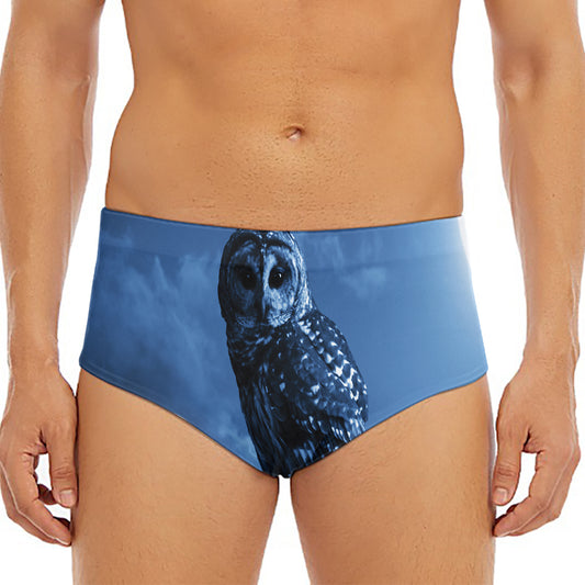 Full Moon Night Owl Print Men's Triangle Swim Briefs