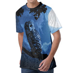 Full Moon Night Owl Print Men's Velvet T-Shirt