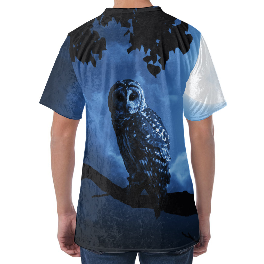 Full Moon Night Owl Print Men's Velvet T-Shirt