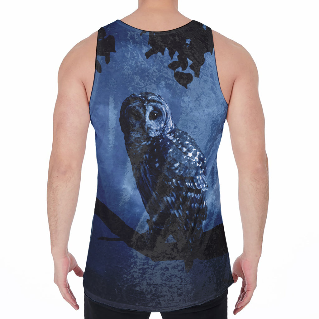 Full Moon Night Owl Print Men's Velvet Tank Top
