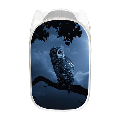 Full Moon Night Owl Print Mesh Laundry Hamper