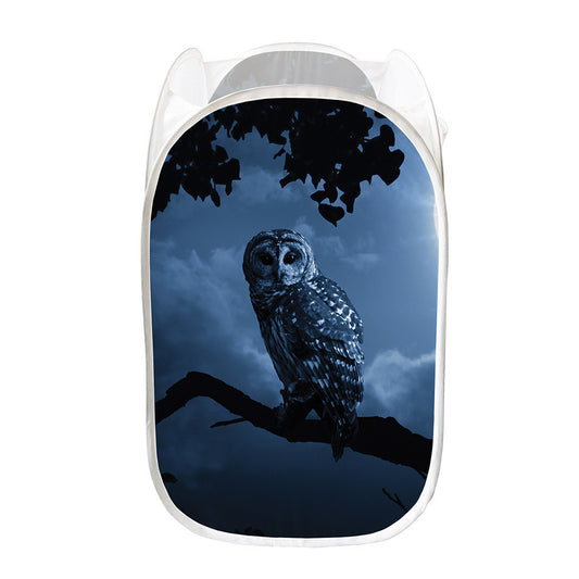 Full Moon Night Owl Print Mesh Laundry Hamper