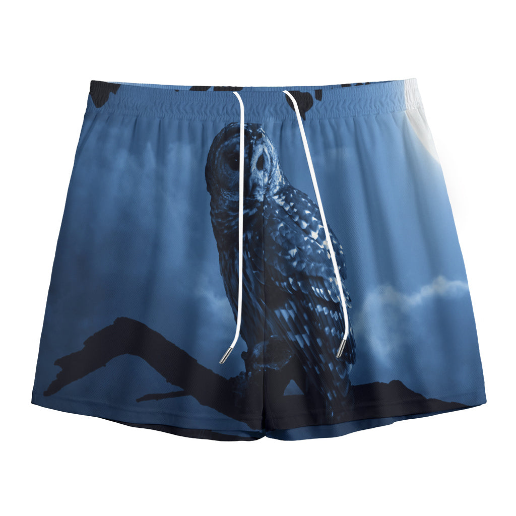 Full Moon Night Owl Print Mesh Shorts