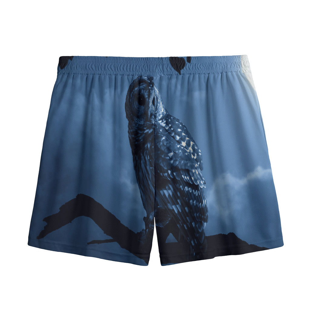 Full Moon Night Owl Print Mesh Shorts