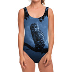 Full Moon Night Owl Print One Piece Swimsuit