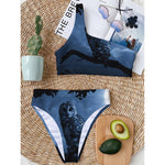 Full Moon Night Owl Print One Shoulder Bikini Top