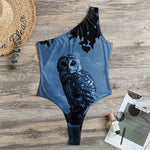 Full Moon Night Owl Print One Shoulder Bodysuit