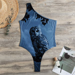 Full Moon Night Owl Print One Shoulder Bodysuit