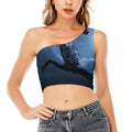 Full Moon Night Owl Print One Shoulder Crop Top