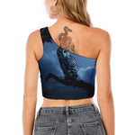 Full Moon Night Owl Print One Shoulder Crop Top