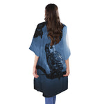 Full Moon Night Owl Print Open Front Beach Cover Up