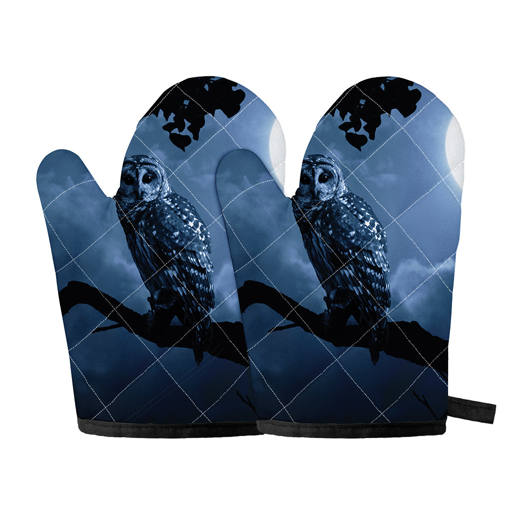 Full Moon Night Owl Print Oven Mitts