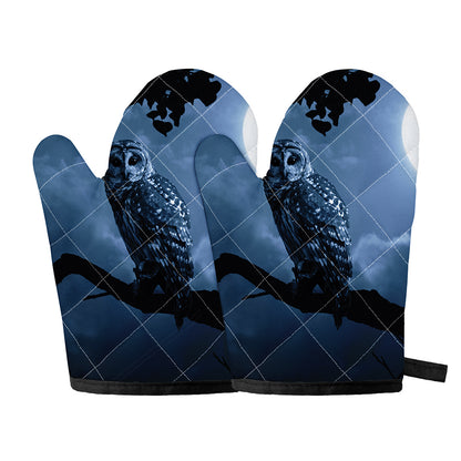 Full Moon Night Owl Print Oven Mitts