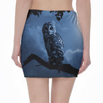 Full Moon Night Owl Print Pencil Mini Skirt