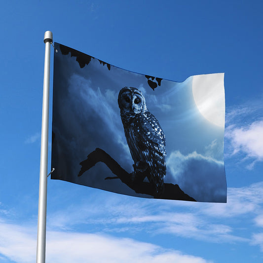 Full Moon Night Owl Print Polyester Flag