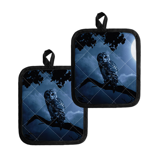 Full Moon Night Owl Print Pot Holders
