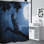 Full Moon Night Owl Print Premium Shower Curtain